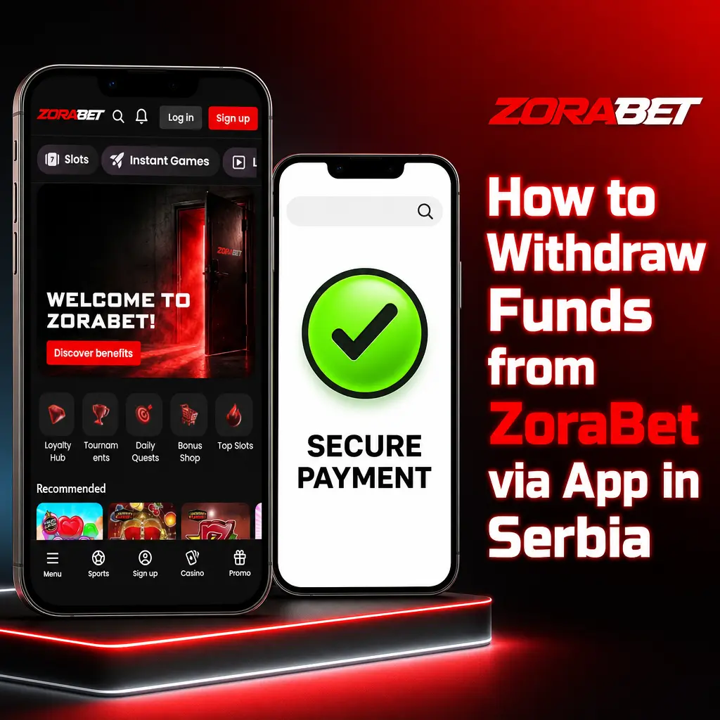 ZoraBet app withdrawal process in Serbia showing cashier menu with Revolut and USDT payment options